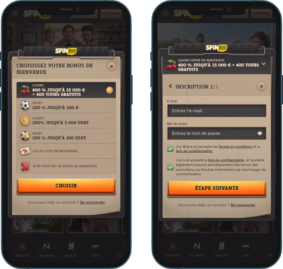 Inscription et connexion sur SpinBoss